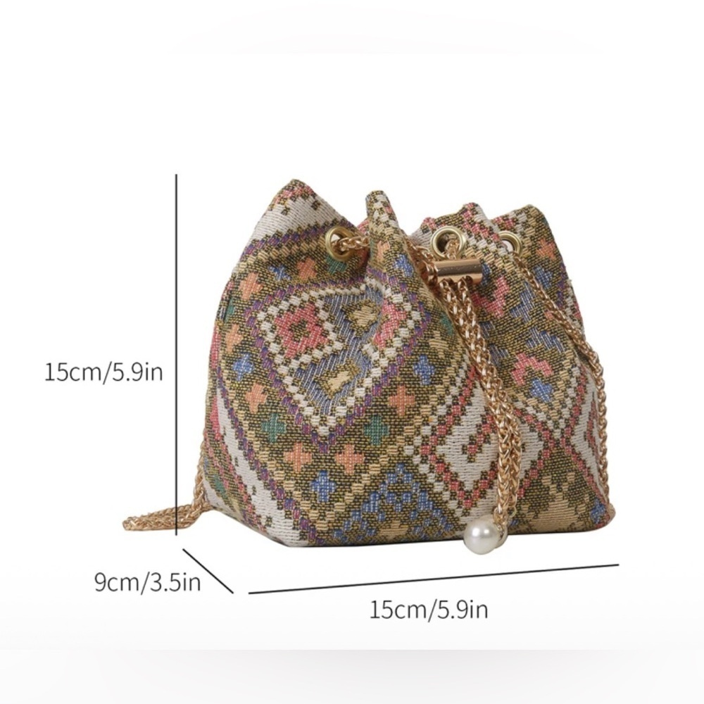 New Bohemian Patterned Chain Cinch Mini Crossbody… - image 5